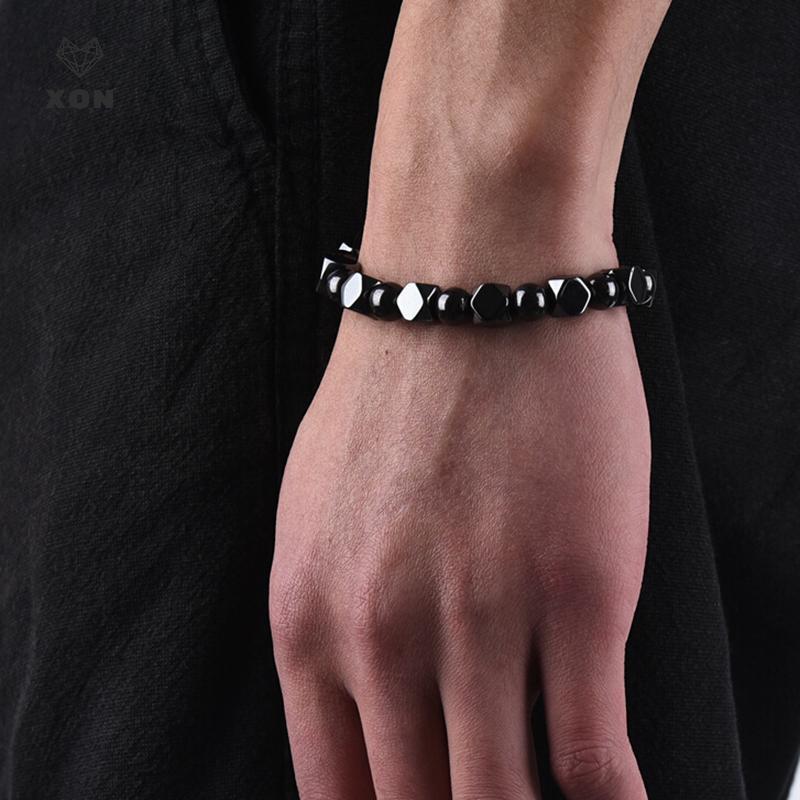 Vòng tay nam từ hạt hematite từ tính, hỗ trợ sức khỏe, dây co giãn