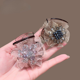 Kẹp Đuôi Ngựa Sợi Lụa Cao Cấp với Hoa Pha Lê, Hỗ Trợ Kẹp Lưng Nửa Đầu, Dung Tích Lớn