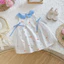 Váy Đầm Hè Thô Cotton Sát Nách Cổ Sen Nơ 2 Bên Cho Bé Gái Đi Học Đi Chơi Xanh- Hồng