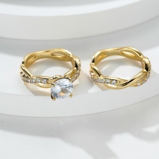 Phong Cách Châu Âu - Bộ Nhẫn Zircon Kẻ Sọc Màu Vàng, Quà Tặng Cưới Thanh Lịch cho Nữ