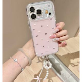 Sang Trọng Lỗ Lớn Hai Lớp Màu Hồng Toàn Màn Hình Love Bow Ốp lưng iPhone 17 16 15 14 13 Pro Max Chống Sốc Bảo Vệ Camera Ốp Lưng Cứng Chống Rơi