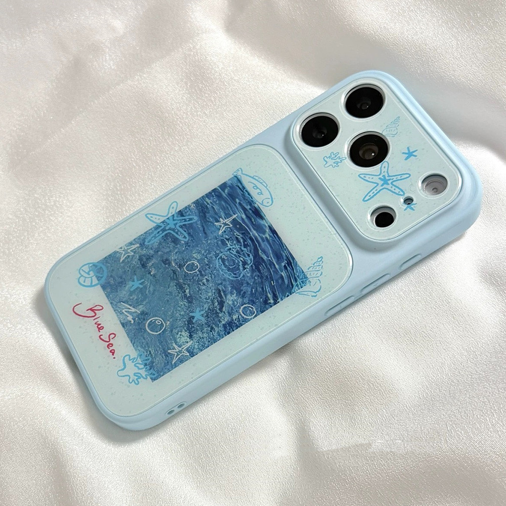 Ốp điện thoại Acrylic 2 trong 1 Blue Ocean Lines + Dây buộc cho iPhone 17 Pro Max 16 15 14 13 Vỏ bảo vệ chống sốc