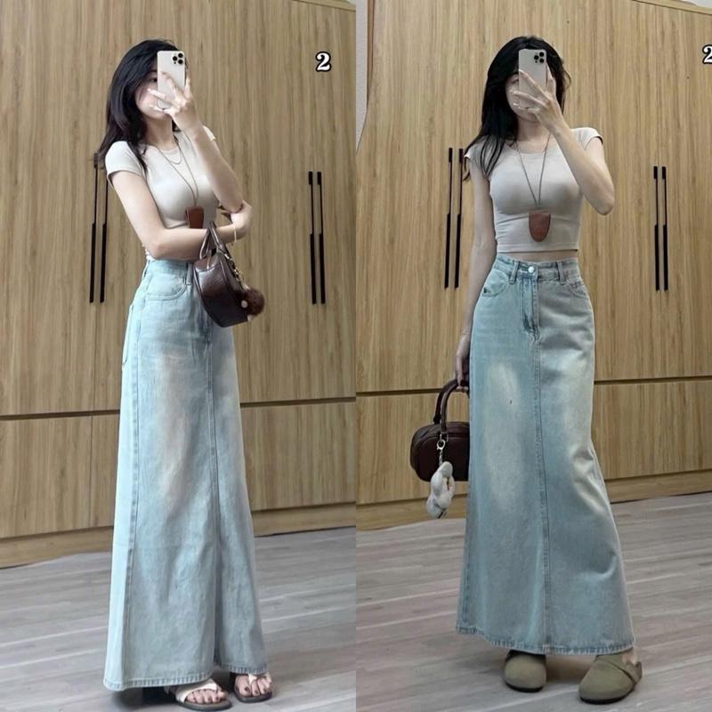 Chân Váy Jean Nữ Dáng Suông Đuôi Cá 86–93cm AN TÂY #7915 – Váy Bò Dài Hack Dáng Tôn Dáng Thanh Lịch 4 MÀU