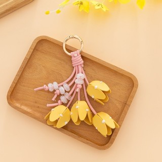 Mặt dây chuyền túi OLVIDO, Móc chìa khóa hoa bằng da PU nhiều màu, Móc khóa hoa Tulip thủ công thời trang Phụ kiện chìa khóa xe hơi