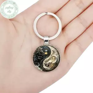 Móc khóa PUSKY Yin Yang Dragon - Mặt dây chuyền hợp kim thời trang và thiết kế rồng trắng, hoàn hảo cho túi xách, Bapas và quà tặng độc đáo VN