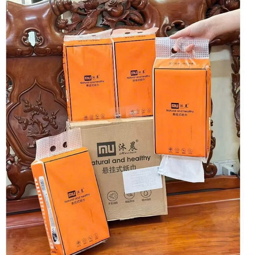 Combo thùng 4 bịch giấy rút vệ sinh ,giấy rút treo tường Natural nội địa trung (Tặng móc đa năng)