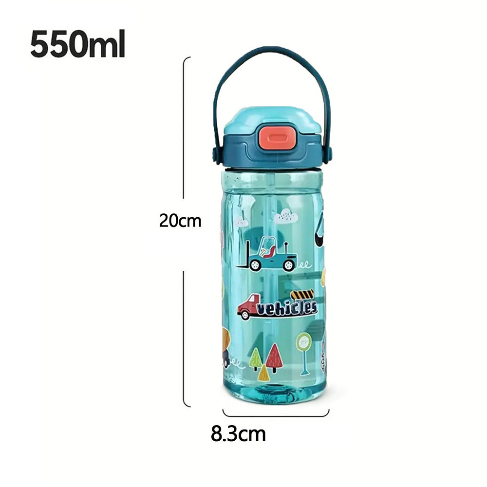 Bình nước trẻ em 550ml, cốc nhựa bền chắc, chống rò rỉ, có ống hút và tay cầm, thích hợp cho trẻ nhỏ.