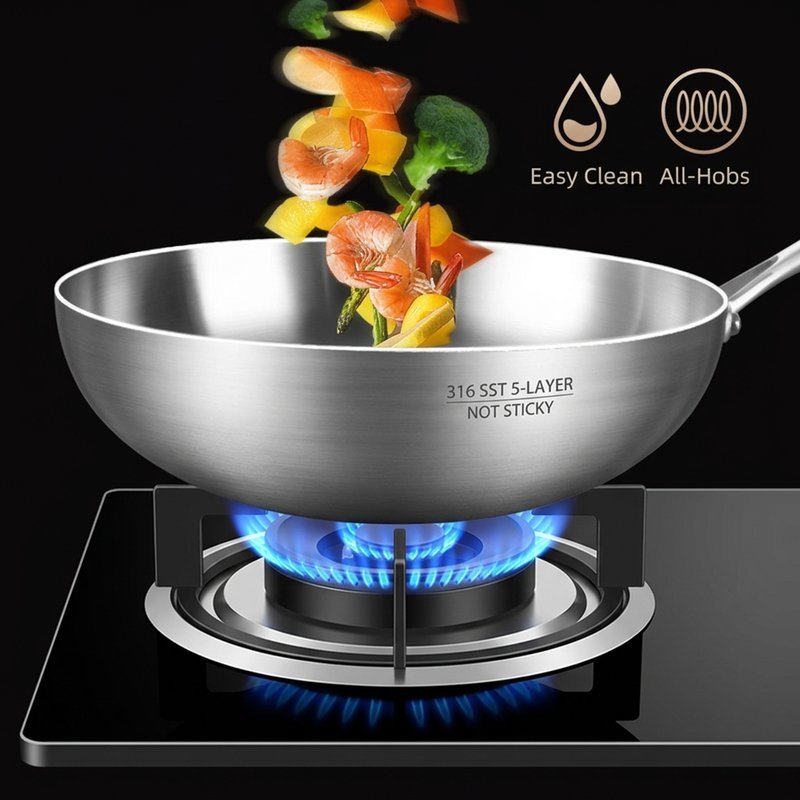 chảo rán thép không gỉ 316 chống dính chống bỏng đáy dày bền bỉ dễ vệ phù hợp bếp ga từ 28 30 cm