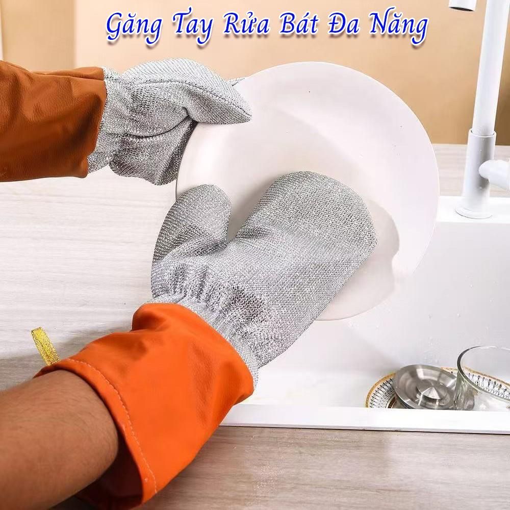 [1 Đôi Dày 3 Lớp] Găng Tay Rửa Chén Bằng Kim Loại, Găng Tay Cọ Rửa Xoong Nồi, Găng Tay Dày 3 Lớp Chống Thấm Nước Đa Năng