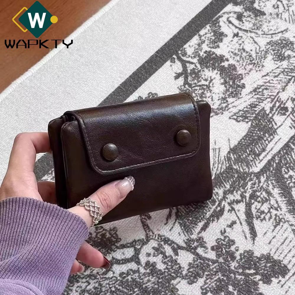 Ví nữ WAPKTY, Túi đựng tiền nhiều thẻ có dây kéo ngắn, Thẻ kinh doanh bằng da PU mềm Hàn Quốc Túi đựng thẻ cổ điển