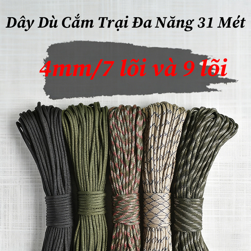 Dây Dù Cắm Trại Đa Năng 31 Mét - 7 Lõi & 9 Lõi Chắc Chắn, Dây Thừng Nhẹ Bền Cho Hoạt Động Ngoài Trời