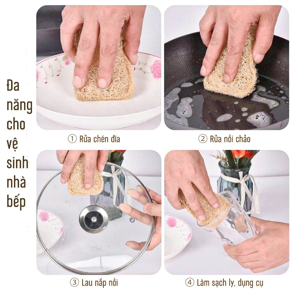[Combo] Miếng Rửa Chén Bát Xơ Mướp Tự Nhiên An Toàn Sức Khỏe Thân Thiện Với Môi Trường