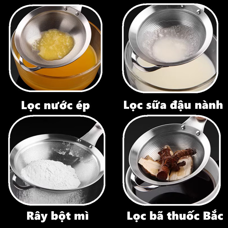 Rây Lọc Inox 304 Dày Bền, Đa Năng Cho Bếp - Lọc Bột, Sữa Đậu, Vớt Lẩu,Dày Bền, Dễ Vệ Sinh (8-15cm)