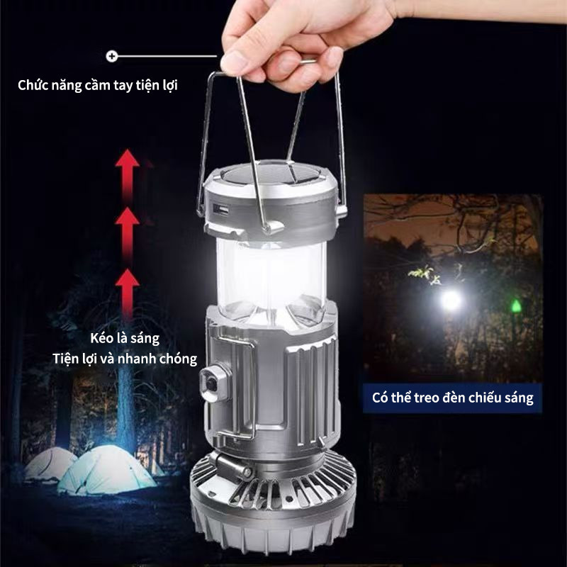 Đèn Cắm Trại & Đèn năng lượng mặt trời 3in1 - Sạc Bằng Năng Lượng Mặt Trời & USB, Quạt Gập Tích Điện