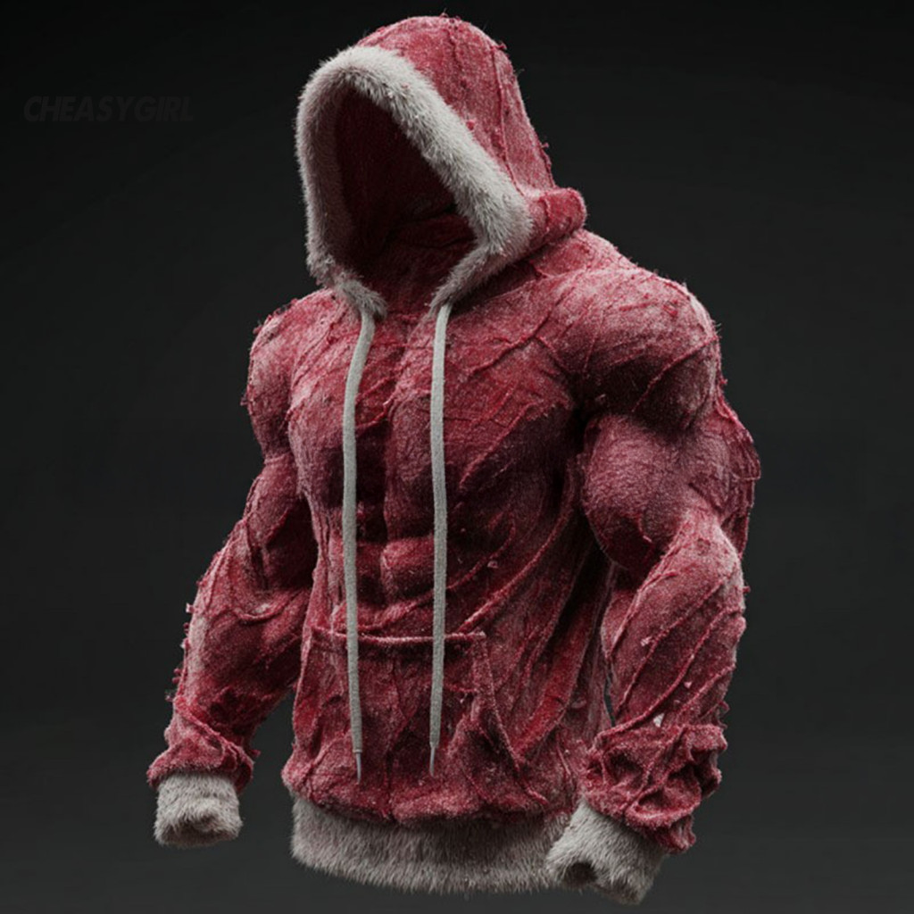 Áo hoodie nam họa tiết cơ bắp 3D in thực tế, ấm áp, phù hợp dạo phố và thời trang đơn giản cho mùa lạnh