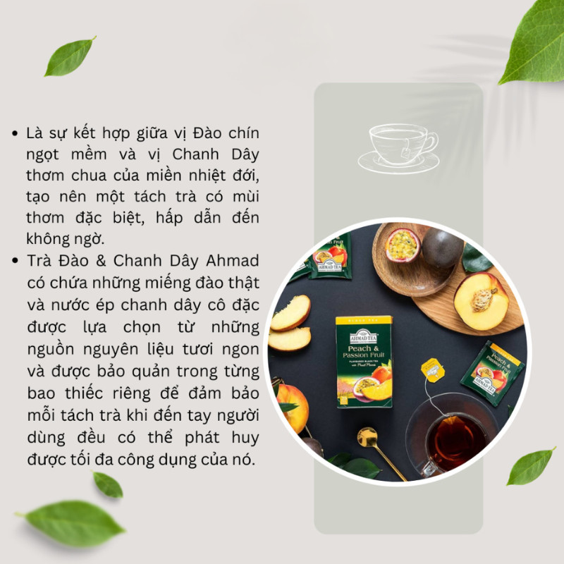 Trà Đào Chanh Leo Ahmad Peach & Passion Fruit Hộp 40g (20 túi x2g), Hương Trái Cây Nhiệt Đới Thơm Dịu