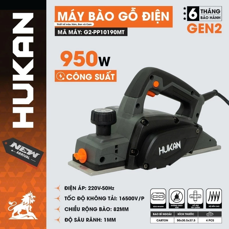 Máy Bào Gỗ HUKAN G2-PP10190MT | Công Suất 950W | Bào Rộng 82mm | Tốc Độ 16500 V/P | Độ Sâu 1mm | GEN2 — ảnh 1
