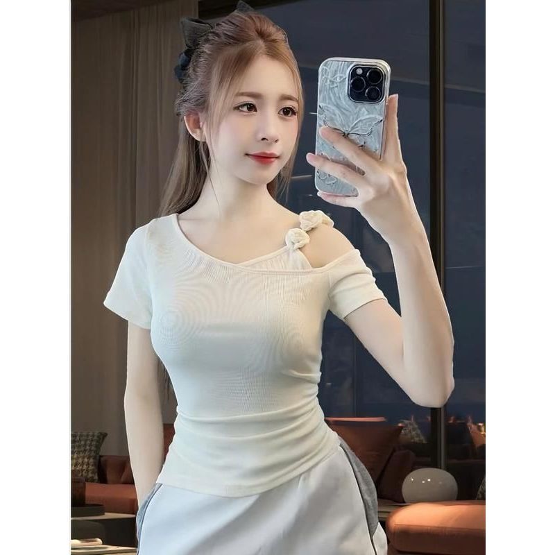 Áo Thun Nữ Cổ Tròn Thiết Kế Dây Hoa Chất Thun Gân Tăm Lạnh Co Giãn Bigsize 40-85kg ESHOP MS572