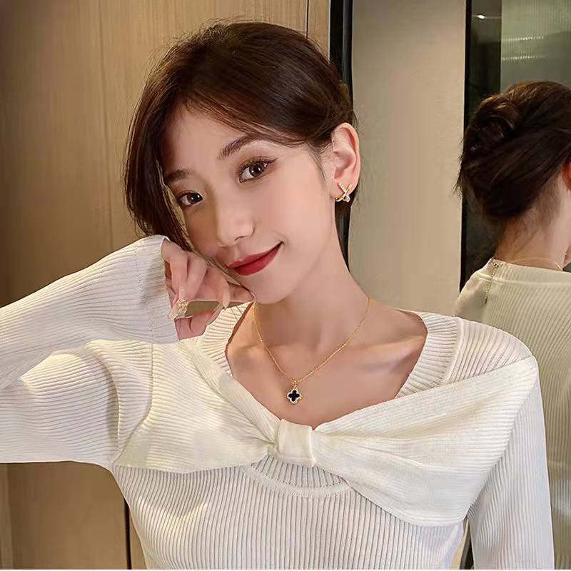 Vòng cổ hai mặt cỏ ba lá may mắn bằng bạc S925