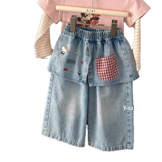 Bé Gái Phiên Bản Hàn Quốc Mickey Giả Áo Thun Hai Mảnh Thêu Quần Jean Thẳng