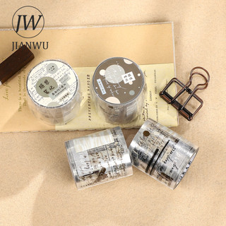 JIANWU 45mm * 6m Vintage Màu Nước Văn Bản Tiếng Anh Lưu Ý Vật Liệu Phong Cảnh Cắt Kéo Thêu Sò Băng PET Tạp Chí Sáng Tạo Văn Phòng Phẩm