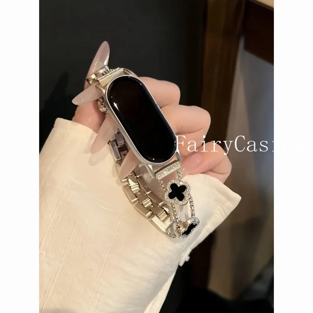 Dây đeo kim loại cỏ ba lá sang trọng tuyệt vời cho Xiaomi Band 10 9 8 NFC Vòng đeo tay cho Redmi Watch 4 5 6 Starps