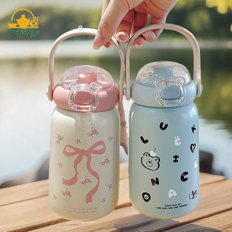 YOVIP Trẻ Em Bình Giữ Nhiệt Bằng Thép Không Gỉ Ống Hút Dễ Thương Ấm Siêu Tốc Di Động Thiết Kế Đơn Giản Bình Nước Thép 304 Cho Trẻ Em VN
