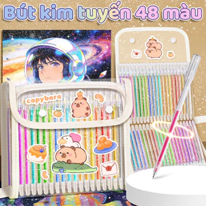 Bút highlight nhiều màu kim tuyến – Thiết kế dễ thương tem Capybara, bộ 12/24/36 cây cho học sinh