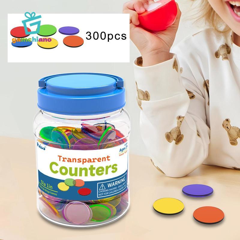 Gamchiano 300 Chiếc Đếm Chip Trong Suốt Quầy Để Bàn Tay Nhỏ Phân Loại Các Loại Màu Sắc Với Bình Di Động Trò Chơi Giáo Dục Trẻ Em