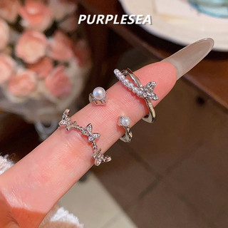 Nhẫn bướm zircon ngọc trai có thể điều chỉnh, thiết kế nhiều lớp, phong cách đơn giản sang trọng