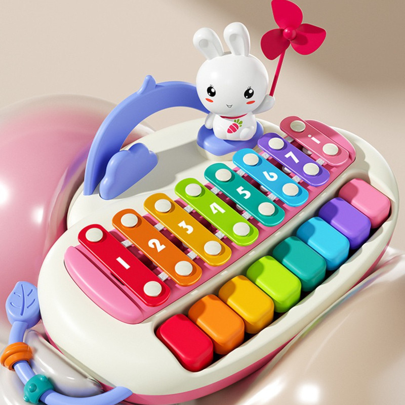 Đồ chơi 2 trong 1 Piano & Xylophone 8 phím nhiều màu sắc, kèm dùi gõ, búp bê ngộ nghĩnh và bản nhạc, quà sinh nhật