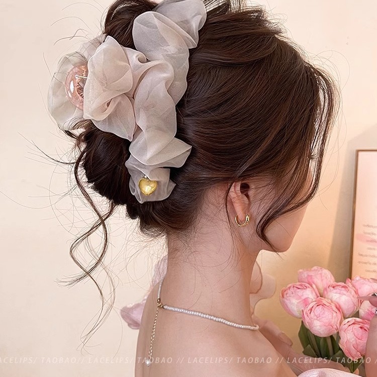 Kẹp Tóc Cá Mập Cỡ Lớn Voan Xếp Ly Thanh Lịch Cho Nữ, Dễ Phối Đồ