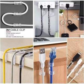 20 / 60 / 100 Cái Kẹp Cáp Dính Mạnh - Hộp Đựng Dây Dữ Liệu USB Trong Suốt Máy Tính Để Bàn Sắp Xếp