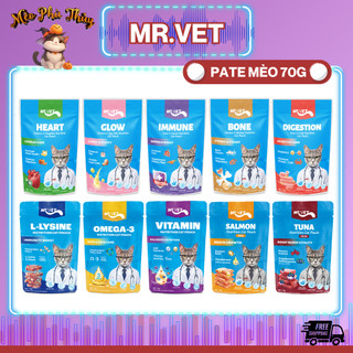 Pate Cho Mèo Mr. Vet Gói 70g Bổ Sung L-Lysine Và Omega 3 Hỗ Trợ Miễn Dịch