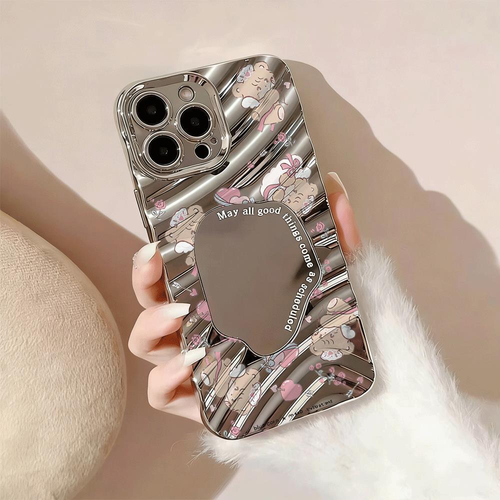 Màu hồng Pig tình yêu Full In cho 16 trường hợp iPhone 17Air mạ gương bạc 14 13 11Pro