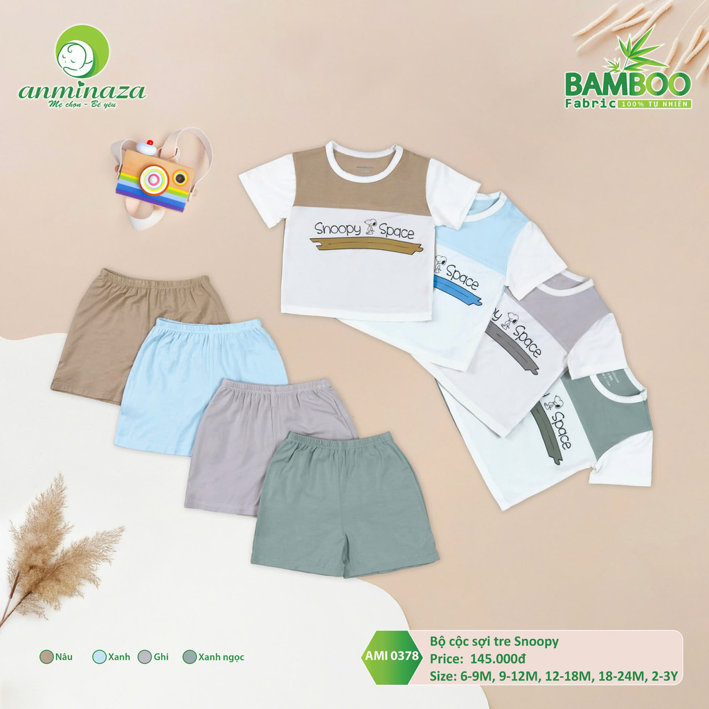 Bộ cộc sợi tre Snoopy Anminaza Vải Sợi Tre Petit Thấm Hút Thoáng Mát - Hàng Chính Hãng AMI0378