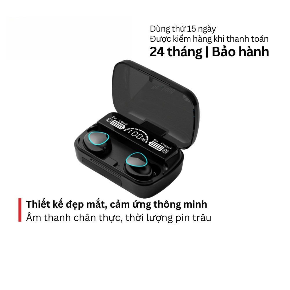 Tai nghe M10 Bluetooth không dây pin trâu 2500mAh LED đẹp hộp sạc màn hình dùng bền giá rẻ