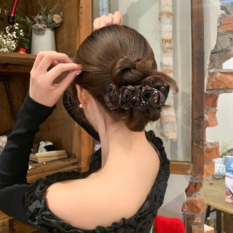 Hululu - Dây buộc tóc cuộn tóc Pháp retro hoa nhẹ nhàng, phù hợp với phong cách mới