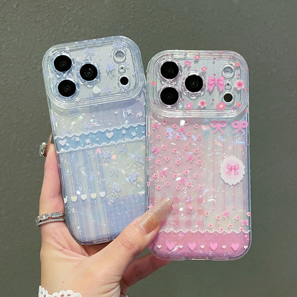 Flower Line Bowknot Shell Windows Acrylic Vỏ Điện Thoại Cho iPhone 17 Pro Max 16 15 14 13 Vỏ Bảo Vệ Chống Sốc