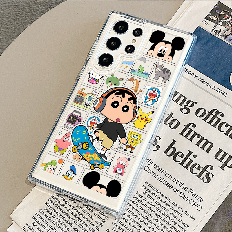 Ốp lưng trượt băng Crayon Shin-chan cứng trong suốt cho Samsung S26 S25 Ultra S24 Ultra S25FE A56 S24FE S23 Ultra S22 A17 A16 A15 A72 A53 A55 A26 / Vỏ Samsung chống sốc