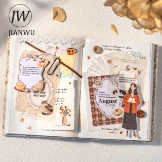 JIANWU Dream Sleepy Scribbles Vintage Ren Biên Giới Nhân Vật Phong Cảnh Chất Liệu Cắt Dán Sáng Tạo DIY Tạp Chí Văn Phòng Phẩm