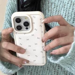 Ốp lưng iPhone 17 16 15 14 13 12 11 Pro Max X XR Max 7 8 Plus Dễ thương nhỏ Bowknot da vân trường hợp điện thoại