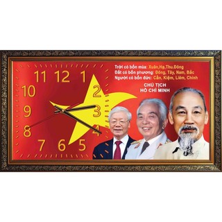 Tranh gắn đồng hồ 3 Bác 01 tráng gương đóng khung