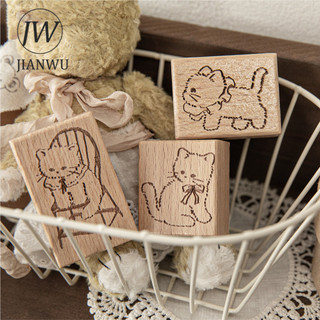 JIANWU Cat and Soft Dream Series Kawaii Cat Phong Cảnh Chất Liệu Cắt Dán Tem Gỗ Sáng Tạo DIY Tạp Chí Văn Phòng Phẩm