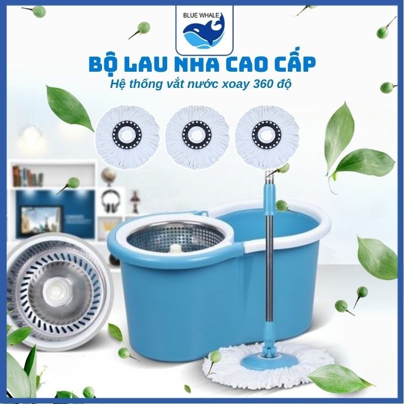 [TẶNG 3 BÔNG LAU] Thùng Lau Nhà 360 Độ, Cây Lau Nhà Lồng Sắt Chắc Chắn