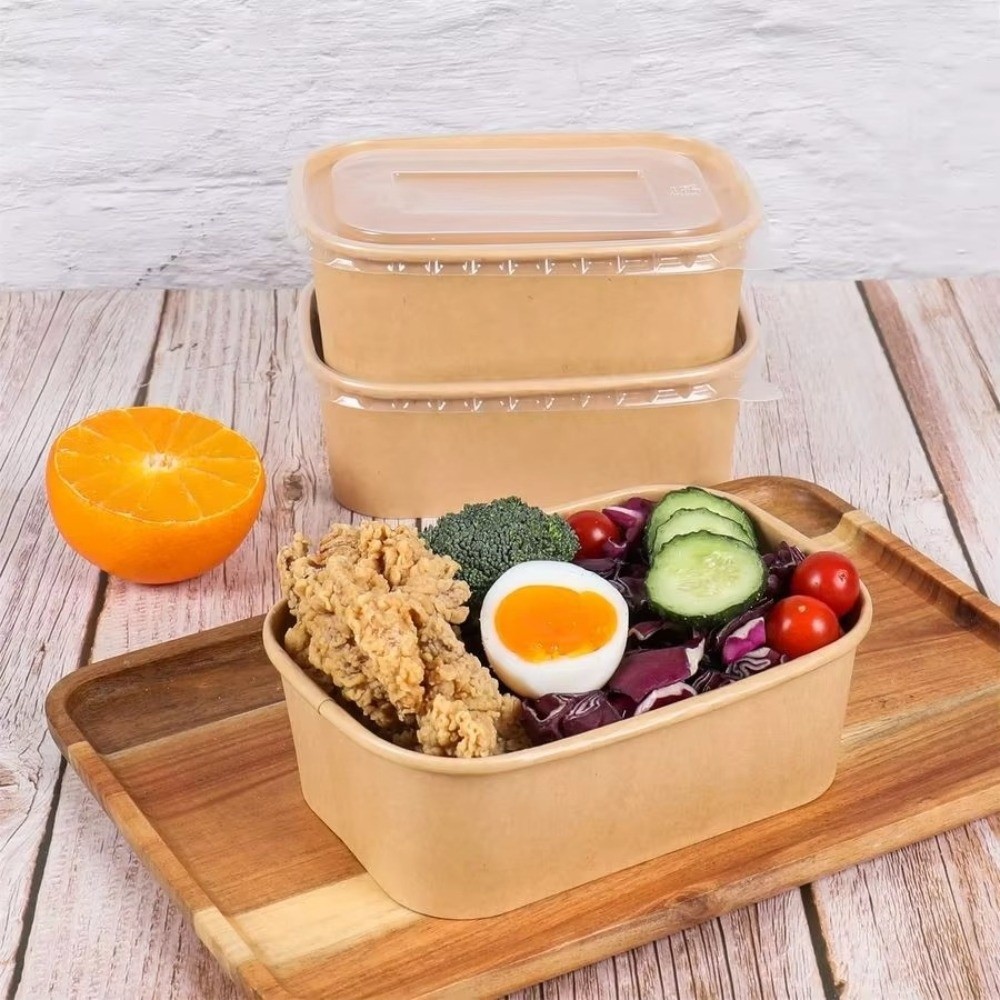 YICA Bộ 10 Hộp Cơm Trưa Giấy Kraft Vuông Có Nắp Chống Rò Rỉ, Dùng Một Lần, Đóng Gói Thực Phẩm Di Động Cho Gia Đình