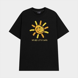 Áo thun nam in hình hoạt hình mặt trời, kiểu dáng thời trang, cổ tròn, thoải mái, phong cách retro Mỹ thường ngày.