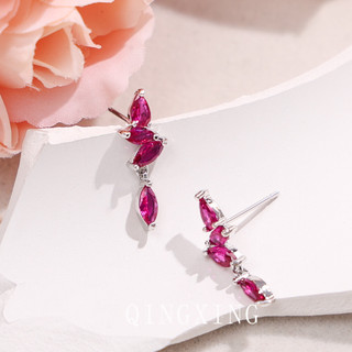 Châu Âu Mỹ ins Phong Cách Mới Bông Tai Corundum Đỏ Nữ