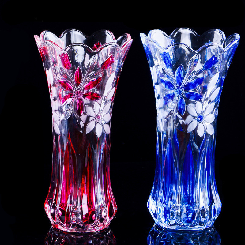 Retro Bình Pha Lê Thủy Tinh Màu Trong Suốt Dày Hộ Gia Đình Giống Nước Tài Lộc Tre Chèn Hoa Hồng Lily Hộ Gia Đình Phòng Khách IQGR