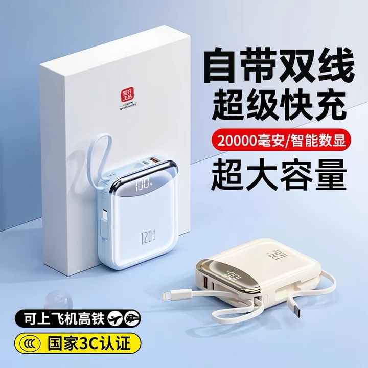 Phong cách mới 3C được chứng nhận 120W Sạc siêu nhanh Sạc dự phòng 2 triệumAh có cáp Sạc dự phòng siêu lớn